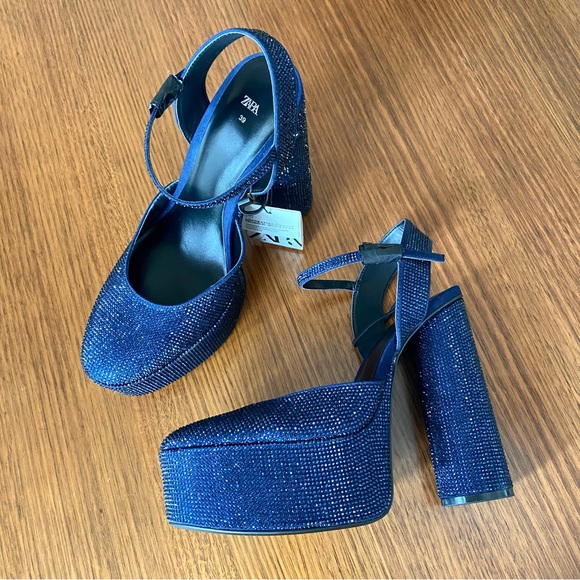Zara rhinestone platform heels blue crystals - Picture 4 of 10